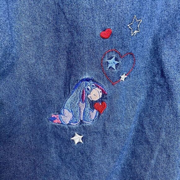 VTG Disney Winnie The Pooh Eeyore Denim Embroidered Sleeveless Shirt 14W Top - Picture 2 of 8